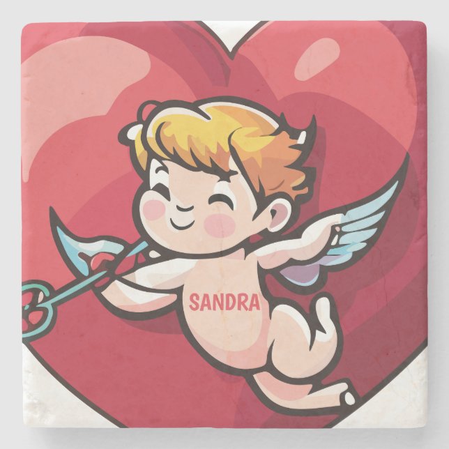 Posavasos De Piedra Cupido en el corazón rojo (Anverso)