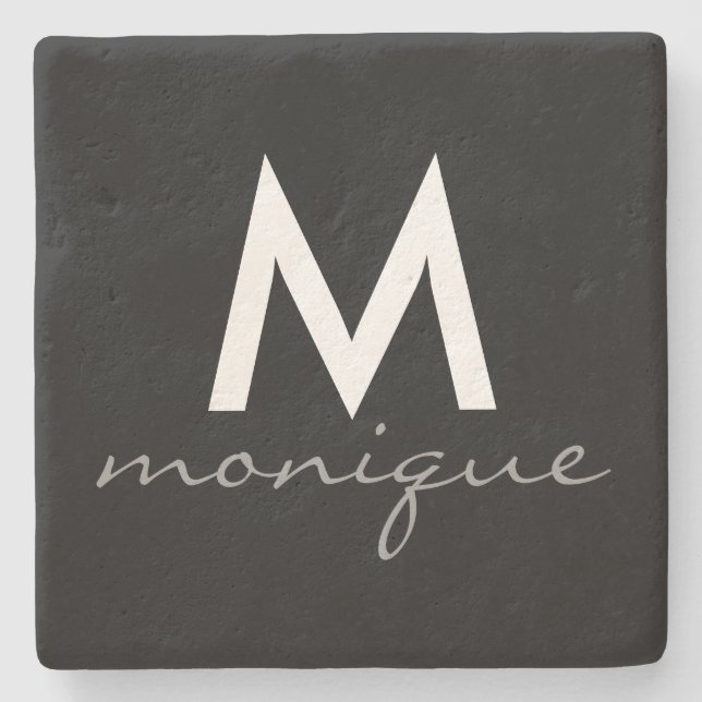 Posavasos De Piedra Cursive gris moderno del monograma (Anverso)