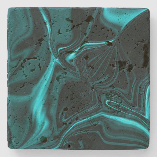 Posavasos De Piedra Curvas en azul turquesa oscuro, cielo profundo o c (Anverso)