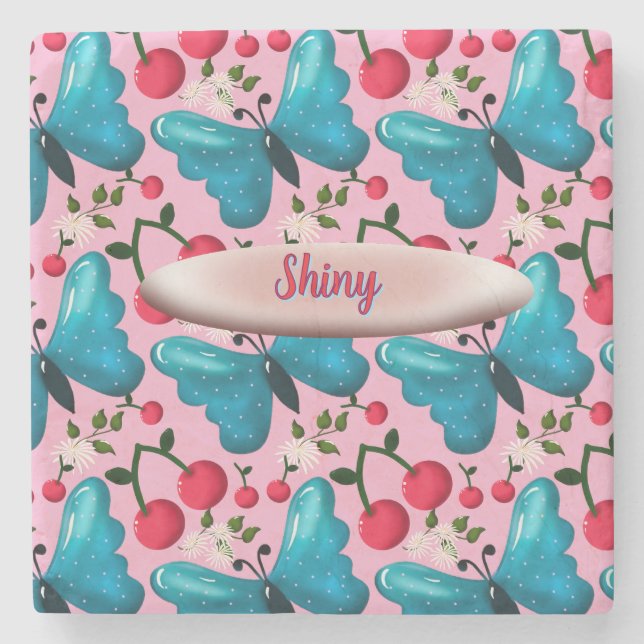 Posavasos De Piedra Custom butterfly floral pattern gift  (Anverso)