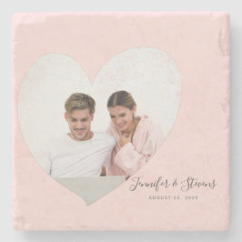 Posavasos De Piedra Custom Couple Photo Heart Blush Pink