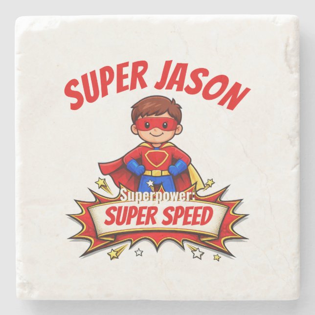 Posavasos De Piedra Custom Kids Superhero NameCustom-Cut Vinyl Sticker (Anverso)