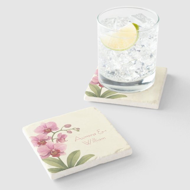 Posavasos De Piedra Custom Orchid Floral Stone Coaster (Lateral)