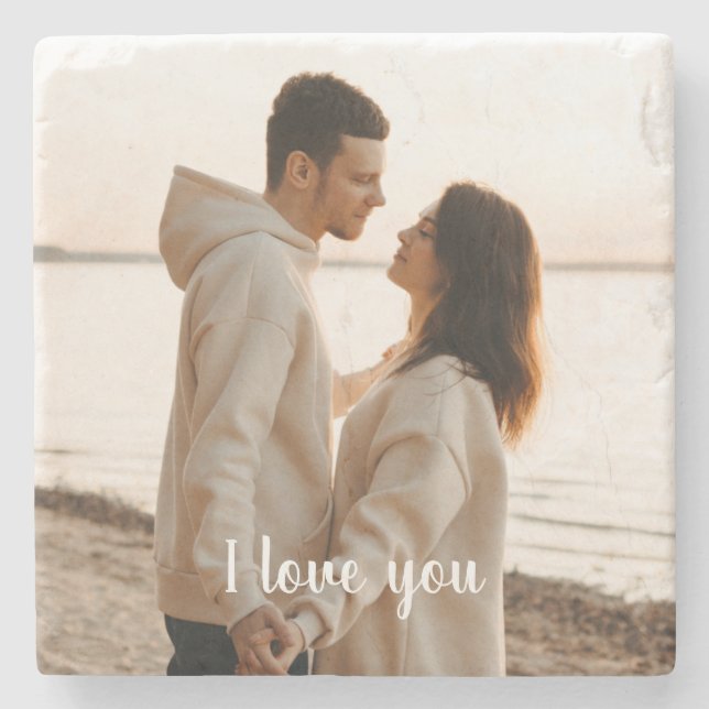 Posavasos De Piedra Customizable Photo 'I Love You' Valentine's Day  (Anverso)