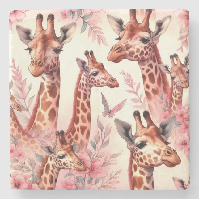 Posavasos De Piedra Cute acuarela Giraffe (Anverso)
