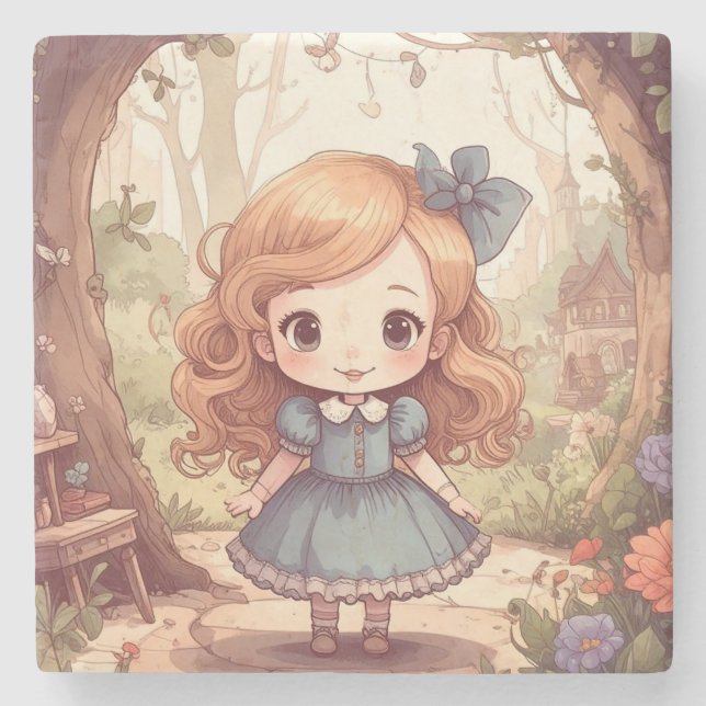 Posavasos De Piedra Cute Alice in Wonderland Whimsical Woodland Art (Anverso)