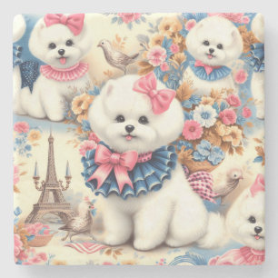 Posavasos De Piedra Cute Bichon Frisé Seamless