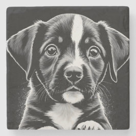 Posavasos De Piedra Cute Black & White Puppy – Dog Lover Coasters
