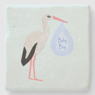 Posavasos De Piedra Cute Blue Baby Boy Stork