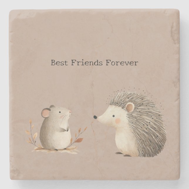 Posavasos De Piedra Cute Brown Cream Hedgehog Mouse (Anverso)