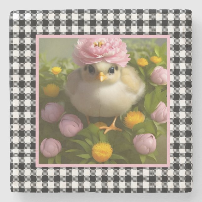 Posavasos De Piedra Cute chicks y flores en Semana Santa (Anverso)