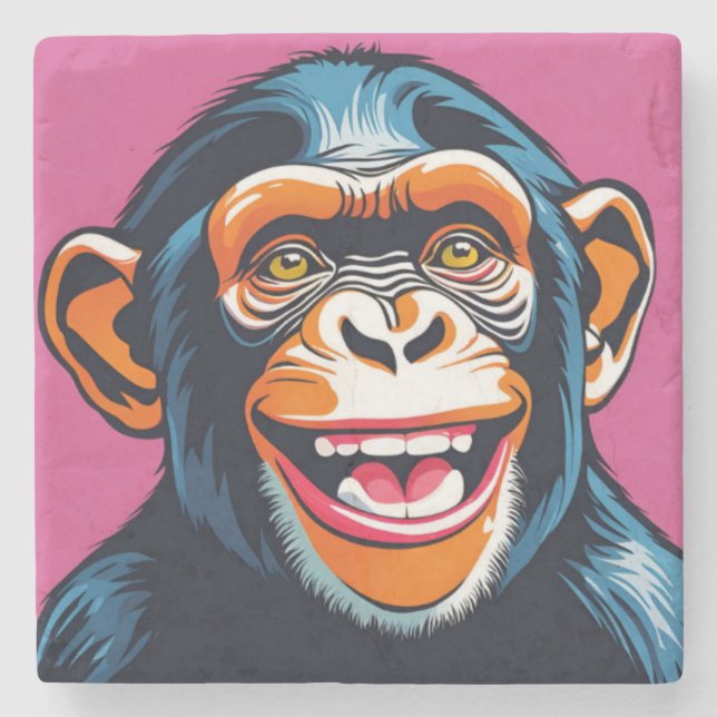 Posavasos De Piedra Cute Chimpanzee Laughs (Anverso)