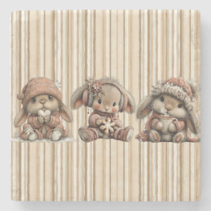 Posavasos De Piedra Cute conejitos de invierno neutros