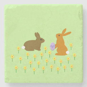 Posavasos De Piedra Cute conejitos de Pascua y Daffodils