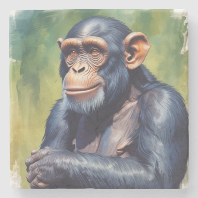 Posavasos De Piedra Cute Crazy Funny Chimpanzee (Anverso)