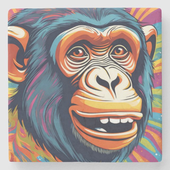 Posavasos De Piedra Cute Crazy Funny Chimpanzee (Anverso)