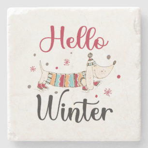 Posavasos De Piedra Cute Dog Hello Winter