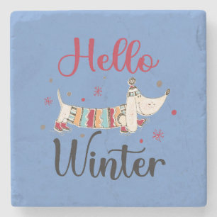 Posavasos De Piedra Cute Dog Hello Winter