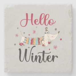 Posavasos De Piedra Cute Dog Hello Winter