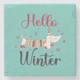 Posavasos De Piedra Cute Dog Hello Winter