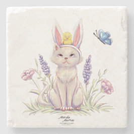 Posavasos De Piedra Cute Easter Cat with Chick Illustration