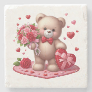 Posavasos De Piedra Cute El día de San Valentín Teddy Bear