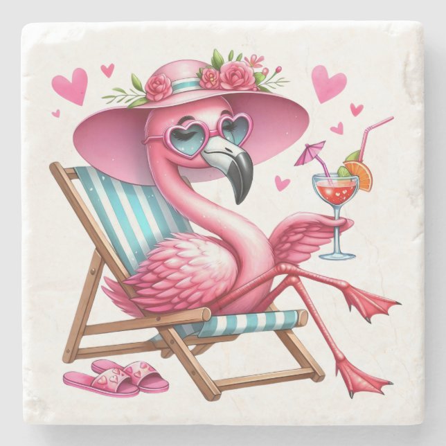 Posavasos De Piedra Cute Flamingo Clipart (Anverso)