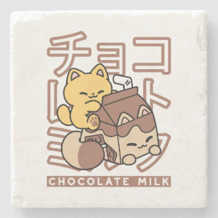 Posavasos De Piedra Cute gato montando leche de chocolate Carton Kawai