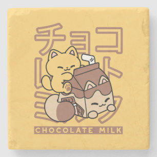 Posavasos De Piedra Cute gato montando leche de chocolate Carton Kawai