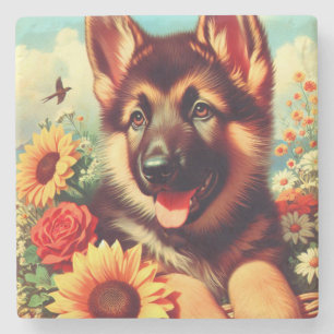 Posavasos De Piedra Cute German Shepherd Pinting