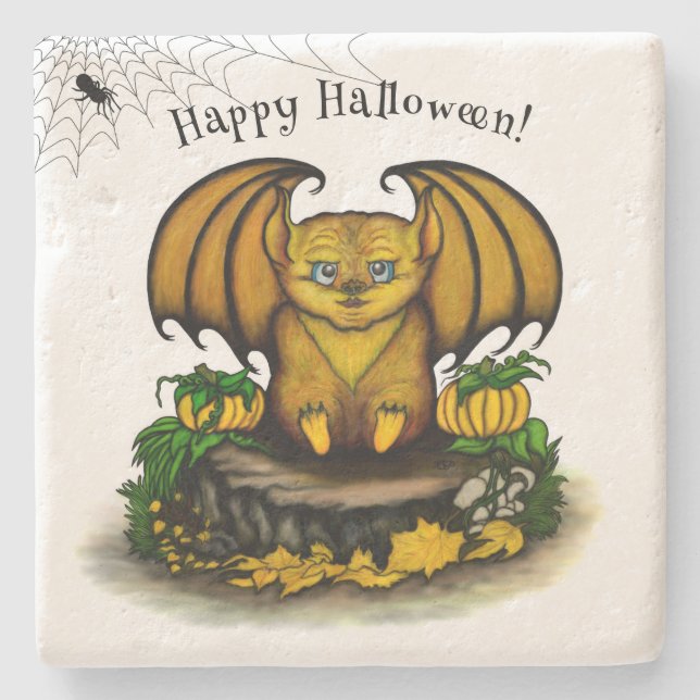 Posavasos De Piedra Cute Halloween Bat (Anverso)