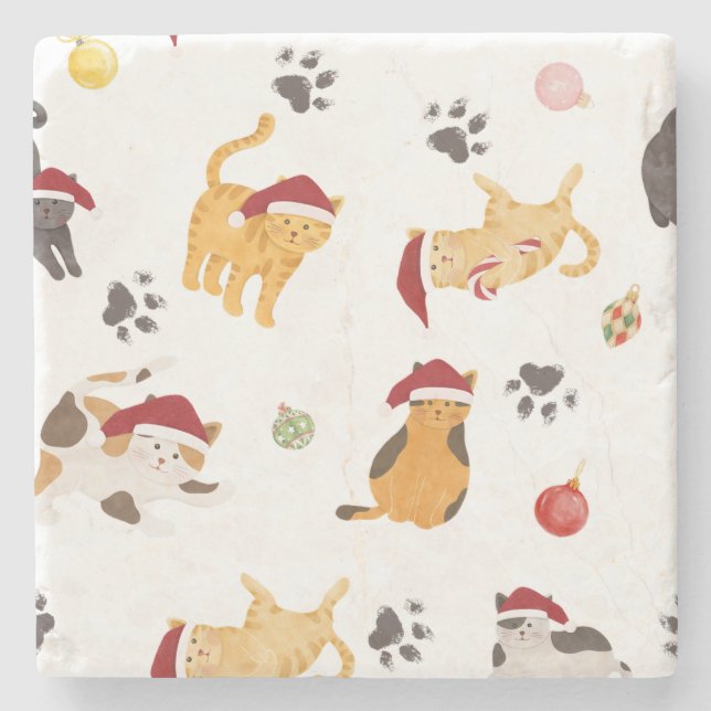 Posavasos De Piedra Cute Holiday Cat Pattern (Anverso)