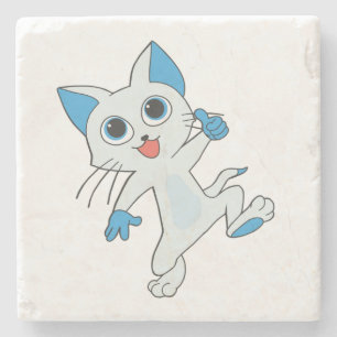 POSAVASOS DE PIEDRA CUTE JUMPING LIGHT CYAN KITTEN CON OJOS AZULES, OJ