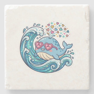 Posavasos De Piedra Cute Kawaii Ballena Azul Verano Gafas de Corazón S