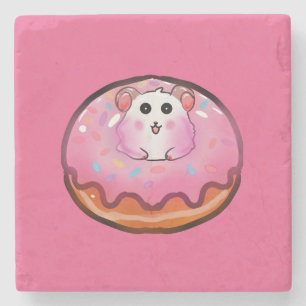 Posavasos De Piedra Cute Kawaii Hámster en Arte de Donut Rosado Glasea