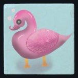 Posavasos De Piedra Cute Kawaii Pink Duck & Hearts Nursery Art<br><div class="desc">Quack up a smile with this incredibly cute pink duck design! This unique illustration features a glossy, 3D-style duck with a soft, textured wing, looking lovingly at floating pink hearts. It's an adorable and modern take on a classic childhood favorite. Perfect for decorating a baby girl's nursery, making a sweet...</div>