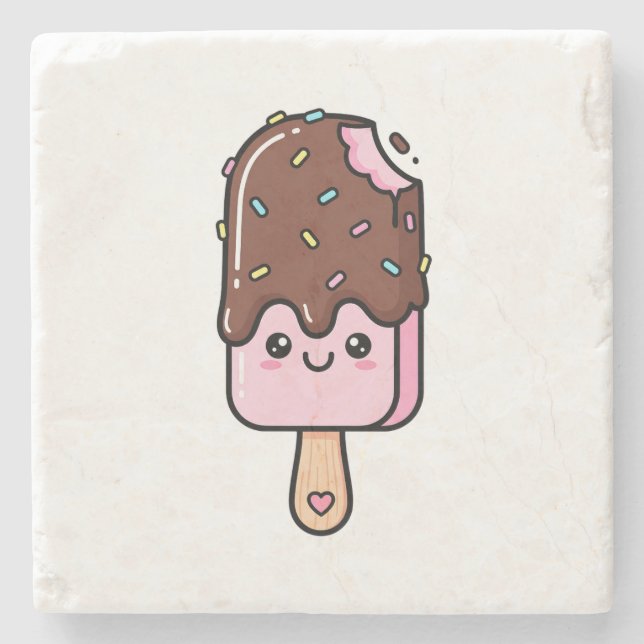 Posavasos De Piedra Cute Kawaii Smiling Popsicle (Anverso)