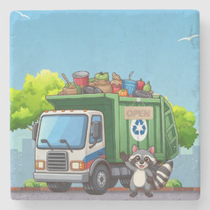 Posavasos De Piedra Cute mapache y camión de "comida"
