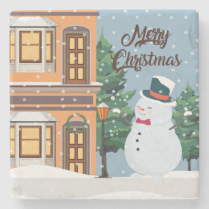 Posavasos De Piedra Cute Merry Christmas Snowman Winter Scene