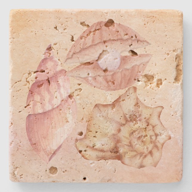Posavasos De Piedra Cute nautical background seashell Pink (Anverso)