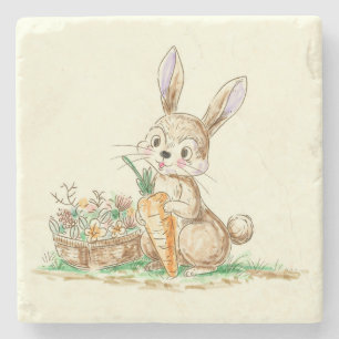 Posavasos De Piedra Cute Personalizado Bunny Rabbit Sketch