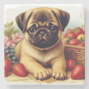 Posavasos De Piedra Cute Pug Pintura de época
