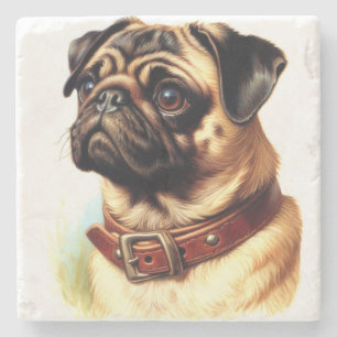 Posavasos De Piedra Cute Pug Retro Pintura
