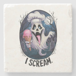 Posavasos De Piedra Cute Punny Ghost Ice Cream Halloween Coaster