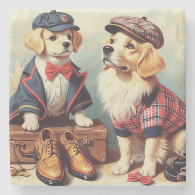 Posavasos De Piedra Cute Retro Perro Aceite Pintado (Anverso)