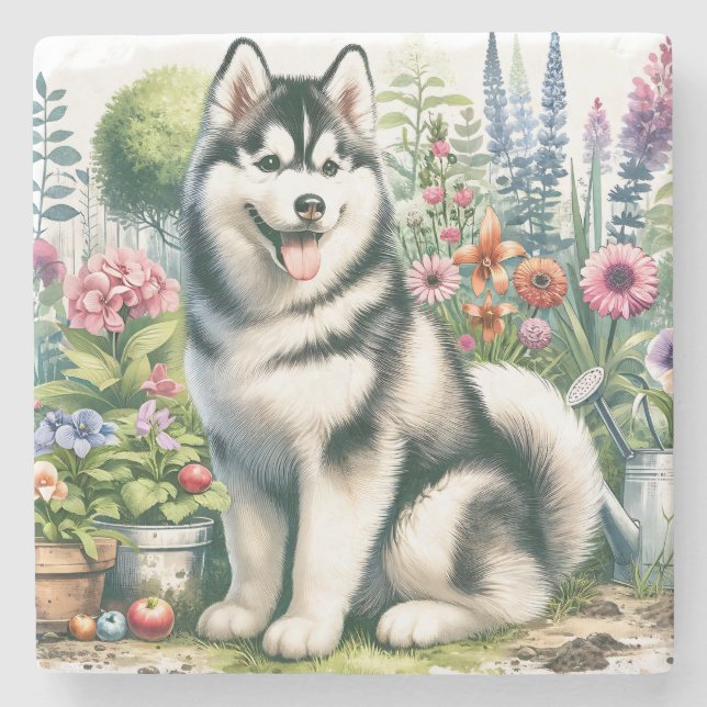 Posavasos De Piedra Cute Siberian Husky (Anverso)