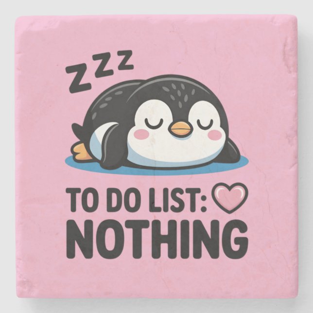 Posavasos De Piedra cute sleeping penguin, to do list nothing (Anverso)