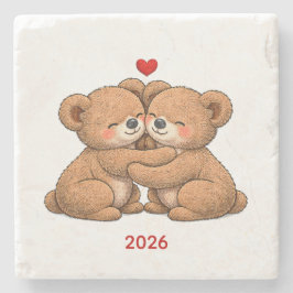 Posavasos De Piedra Cute Teddy Bear Couple in Love – Embroidered Style