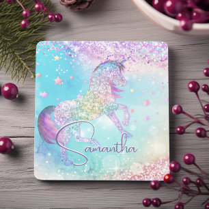 Posavasos De Piedra Cute unicornio rosa Glitter arcoíris aqua monogram