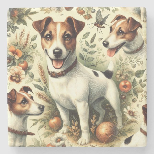Posavasos De Piedra Cute Vintage Jack Russell Terrier (Anverso)